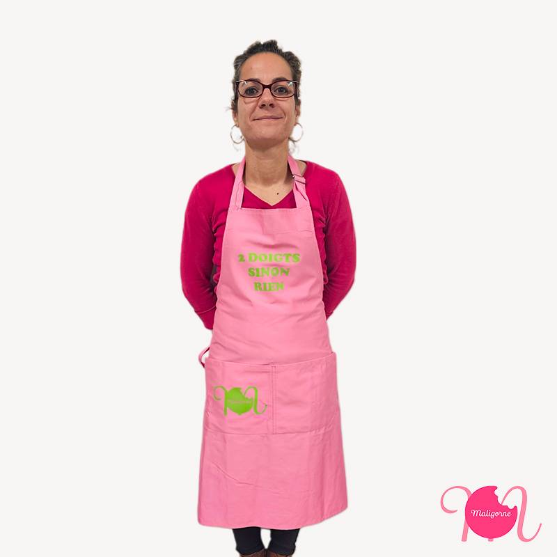 Tablier rose "2 doigts, sinon rien" Maligorne